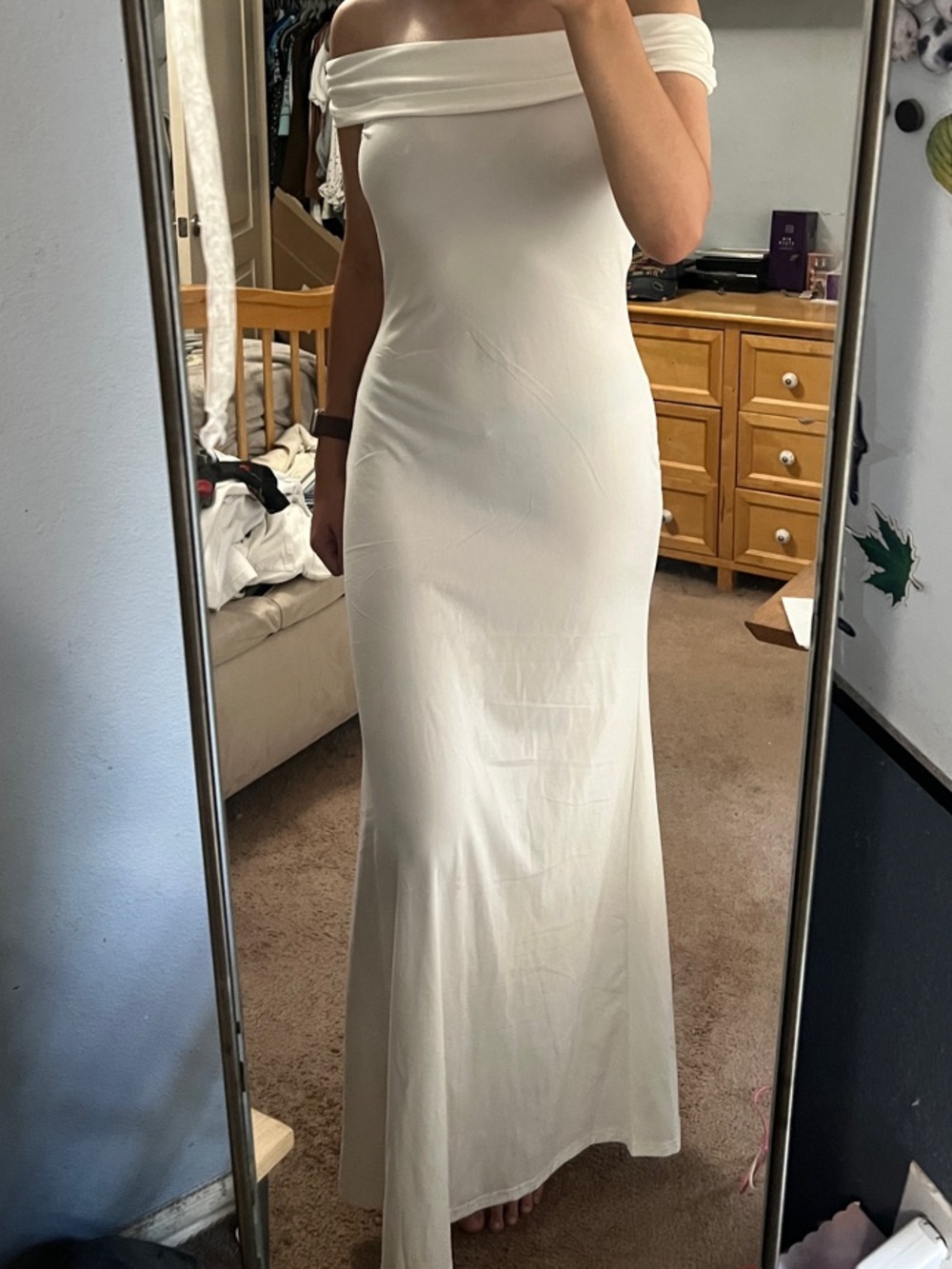 Off-Shoulder White Maxi Dress